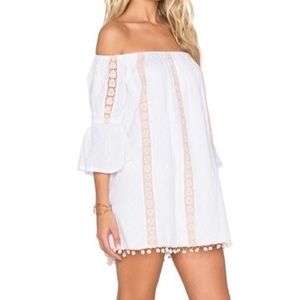 Tularosa Sara Off The Shoulder Mini Dress In White and Pink Size Small